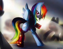 Size: 1500x1177 | Tagged: safe, artist:maren, derpibooru import, rainbow dash, pegasus, pony, iron man, parody, solo