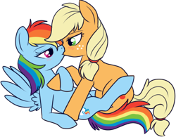 Size: 465x363 | Tagged: safe, artist:lulubell, derpibooru import, applejack, rainbow dash, earth pony, pegasus, pony, appledash, female, kissing, lesbian, shipping, simple background, transparent background