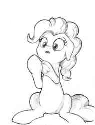 Size: 2329x3073 | Tagged: safe, artist:lalieri, part of a set, pinkie pie, earth pony, pony, fanfic:why am i pinkie pie, 2016, black and white, female, grayscale, monochrome, open mouth, solo, traditional art, underhoof