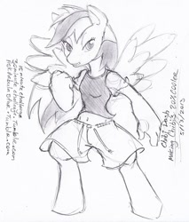 Size: 504x591 | Tagged: safe, artist:evangle, derpibooru import, rainbow dash, anthro, 30 minute art challenge, monochrome, simple background, white background