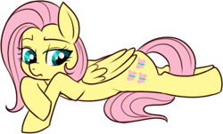 Size: 406x246 | Tagged: safe, artist:lulubell, derpibooru import, fluttershy, pegasus, pony, prone, sad, simple background, solo, transparent background