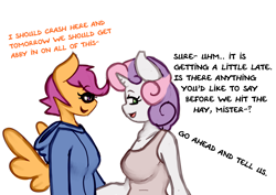 Size: 1280x907 | Tagged: safe, artist:somescrub, scootaloo, sweetie belle, anthro, ask nudist sweetie belle, glasses, older