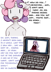 Size: 1280x1814 | Tagged: safe, artist:somescrub, diamond tiara, sweetie belle, anthro, ask nudist sweetie belle, barely legal, computer, laptop computer, older, tumblr