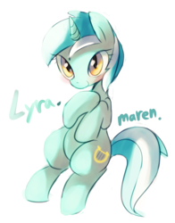 Size: 1267x1618 | Tagged: safe, artist:maren, derpibooru import, lyra heartstrings, pony, unicorn, blushing, simple background, smiling, solo, white background