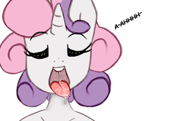 Size: 1280x907 | Tagged: safe, artist:somescrub, sweetie belle, anthro, ask nudist sweetie belle, drool, explicit source, eyes closed, older, open mouth, portrait, smiling, solo, tongue out