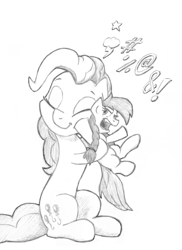 Size: 2268x3120 | Tagged: safe, artist:lalieri, part of a set, pinkie pie, oc, oc:cinnamon swirl, earth pony, pony, fanfic:why am i pinkie pie, 2016, angry, black and white, female, filly, grayscale, monochrome, open mouth, traditional art