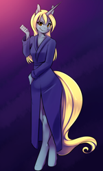 Size: 576x960 | Tagged: safe, artist:spazzykoneko, oc, oc only, oc:flickering oracle, anthro, unguligrade anthro, unicorn, clothes, robe, solo