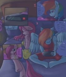 Size: 5340x6255 | Tagged: safe, artist:reneesdetermination, derpibooru import, pinkie pie, rainbow dash, anthro, comic:heart burn, absurd resolution, comic, female, lesbian, pinkamena diane pie, pinkiedash, shipping