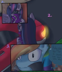 Size: 826x967 | Tagged: safe, artist:reneesdetermination, derpibooru import, rainbow dash, twilight sparkle, anthro, comic:heart burn, comic