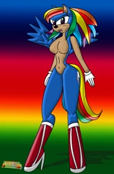 Size: 724x1103 | Tagged: safe, artist:odiz, derpibooru import, rainbow dash, anthro, breasts, female, solo, sonic the hedgehog (series), transformation