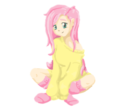 Size: 7963x7017 | Tagged: safe, artist:pokeponyaquabubbles, fluttershy, human, absurd resolution, clothes, humanized, off shoulder, socks, solo, sweater, sweatershy