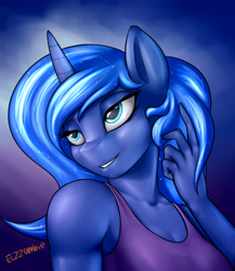 Size: 3300x3800 | Tagged: safe, artist:elzzombie, princess luna, anthro, breasts, clothes, female, no nose, solo, tanktop