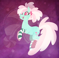 Size: 900x889 | Tagged: safe, artist:egophiliac, minty, earth pony, pony, g3, clothes, female, g3 to g4, generation leap, mare, socks, solo, striped socks