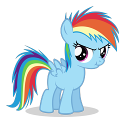 Size: 3043x3000 | Tagged: safe, artist:sollace, rainbow dash, pegasus, pony, :t, cute, dashabetes, female, filly, filly rainbow dash, glare, i'm not cute, looking at you, nose wrinkle, pouting, scrunchy face, simple background, solo, transparent background, vector, younger