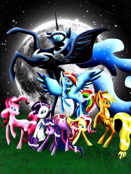 Size: 2976x3968 | Tagged: safe, artist:malami95, applejack, fluttershy, nightmare moon, pinkie pie, rainbow dash, rarity, twilight sparkle, earth pony, pegasus, pony, unicorn, mane six