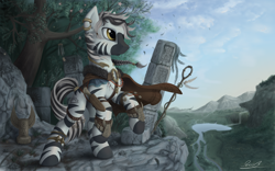 Size: 2250x1400 | Tagged: safe, artist:yakovlev-vad, derpibooru import, oc, oc only, oc:lazy shadow, zebra, scenery, solo