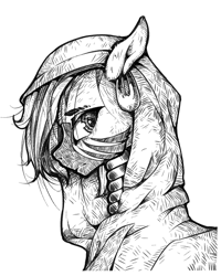 Size: 800x1000 | Tagged: safe, artist:madhotaru, zecora, pony, zebra, black and white, cloak, clothes, cute, female, grayscale, mare, monochrome, solo