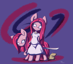 Size: 2000x1750 | Tagged: safe, artist:alasou, derpibooru import, pinkie pie, anthro, earth pony, pony, anthro with ponies, bipedal, clothes, dress, pinkamena diane pie, self ponidox