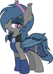 Size: 2132x2969 | Tagged: safe, artist:duskthebatpack, oc, oc only, oc:river rhythm, bat pony, pony, belly dancer, clothes, earring, female, fluffy, hair over one eye, hairband, mare, piercing, simple background, solo, transparent background, vector