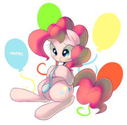 Size: 1837x1805 | Tagged: safe, artist:maren, derpibooru import, pinkie pie, earth pony, pony, balloon, blowing, blowing up balloons, female, mare, solo