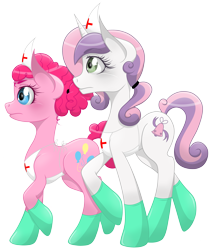 Size: 3095x3642 | Tagged: safe, artist:missitofu, pinkie pie, sweetie belle, earth pony, pony, unicorn, duo, female, great equestrian war, mare