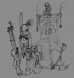 Size: 754x792 | Tagged: safe, artist:madhotaru, earth pony, pony, female, gun, line infantry, mare, shako