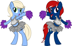 Size: 5807x3700 | Tagged: safe, artist:outlawedtofu, oc, oc only, oc:snap roll, oc:tailwind, pegasus, pony, fallout equestria, fallout equestria: frozen skies, cheerleader, cheerleader outfit, clothes, enclave, grand pegasus enclave, midriff, pom pom, simple background, skirt, tanktop, transparent background, vector