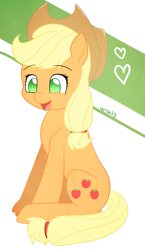 Size: 567x980 | Tagged: safe, artist:higglytownhero, derpibooru import, applejack, earth pony, pony, heart, sitting, solo