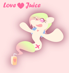 Size: 1926x2038 | Tagged: safe, artist:brsajo, oc, oc only, oc:love note, genie pony, djinn, food, genie, heart eyes, juice, juice box, solo, wingding eyes