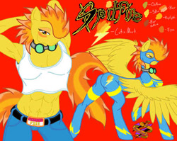 Size: 400x318 | Tagged: safe, artist:synndicated, spitfire, anthro, pegasus, abs, arm hooves, armpits, bad anatomy, belly button, breasts, female, low quality, quadrupedal chest boobs, reference sheet