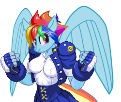 Size: 288x242 | Tagged: safe, derpibooru import, rainbow dash, anthro, angel eyes, mugen, raiya mikazuchi, solo, toukidenshou angel eyes