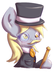 Size: 300x400 | Tagged: safe, artist:alasou, derpibooru import, derpy hooves, pegasus, pony, cane, fancy, female, hat, mare, monocle, moustache, solo, top hat