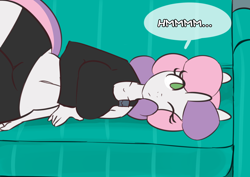 Size: 1280x907 | Tagged: safe, artist:somescrub, sweetie belle, anthro, ask nudist sweetie belle, belly button, explicit source, lying down, midriff, on side, tumblr