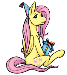 Size: 500x558 | Tagged: dead source, safe, artist:cartoonlion, fluttershy, oc, oc:futashy, pegasus, pony, futa, futashy, hat, intersex, party hat, present