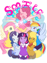 Size: 960x1280 | Tagged: safe, artist:luvlymilk, derpibooru import, applejack, fluttershy, pinkie pie, rainbow dash, rarity, twilight sparkle, anthro, earth pony, pony, bandana, mane six, sweater vest