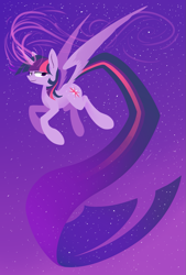 Size: 1181x1748 | Tagged: safe, artist:underpable, derpibooru import, twilight sparkle, twilight sparkle (alicorn), alicorn, pony, female, flying, impossibly long tail, long tail, mare, solo