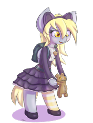 Size: 780x1024 | Tagged: safe, artist:alasou, derpibooru import, derpy hooves, anthro, annie, backpack, doll, gothic, league of legends, muffin, simple background, solo, transparent background