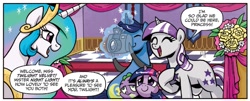 Size: 1321x533 | Tagged: safe, artist:brendahickey, idw, night light, princess celestia, spike, twilight sparkle, twilight velvet, alicorn, dragon, pony, spoiler:comic, spoiler:comic40, baby spike, filly