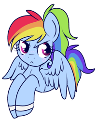 Size: 357x443 | Tagged: safe, artist:lulubell, derpibooru import, rainbow dash, pegasus, pony, alternate hairstyle, ponytail, portrait, simple background, solo, sweatband, tsundere, white background