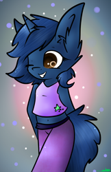 Size: 618x956 | Tagged: safe, artist:ashee, oc, oc only, oc:starlight blossom, anthro, belly button, clothes, female, filly, midriff, solo, tanktop