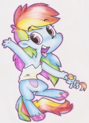 Size: 1115x1547 | Tagged: safe, artist:norithecat, derpibooru import, rainbow dash, anthro, clothes, fawn, shirt, solo, species swap, unshorn fetlocks