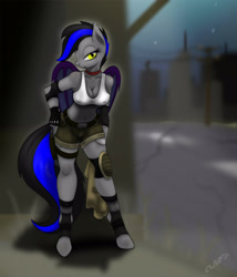 Size: 2143x2500 | Tagged: safe, artist:miniferu, oc, oc only, oc:midnight song, anthro, bat pony, unguligrade anthro, fallout equestria, armpits, solo