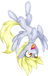 Size: 1024x1599 | Tagged: safe, artist:scarlet-spectrum, derpy hooves, pegasus, pony, female, flying, happy, mare, simple background, solo, transparent background, upside down, watermark