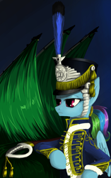 Size: 859x1372 | Tagged: safe, artist:madhotaru, rainbow dash, pegasus, pony, clothes, military, saber, shako, uniform