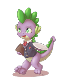 Size: 800x1050 | Tagged: safe, artist:alasou, derpibooru import, spike, dragon, clothes, menu, solo, waiter