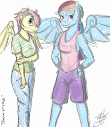 Size: 694x800 | Tagged: safe, artist:tlatophat, derpibooru import, fluttershy, rainbow dash, anthro