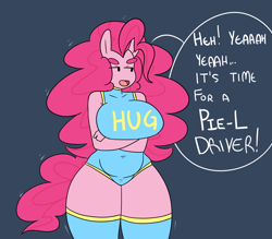 Size: 1280x1120 | Tagged: safe, artist:somescrub, pinkie pie, anthro, ambiguous facial structure, breasts, female, hugtastic pinkie pie, pinkie pies, plump, pun, solo, wrestling