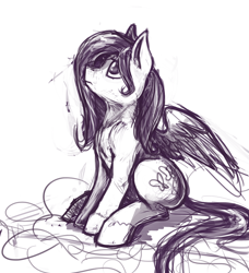 Size: 1012x1111 | Tagged: safe, artist:bantha, derpibooru import, fluttershy, pegasus, pony, grayscale, monochrome, solo