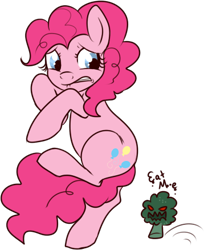 Size: 358x438 | Tagged: safe, artist:lulubell, derpibooru import, pinkie pie, earth pony, pony, broccoli, simple background, solo, transparent background