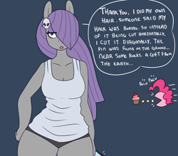 Size: 1280x1120 | Tagged: safe, artist:somescrub, maud pie, pinkie pie, anthro, black underwear, breasts, cellphone, cleavage, clothes, curvy, female, hair over one eye, hugtastic pinkie pie, pac-man, panties, phone, tanktop, underwear